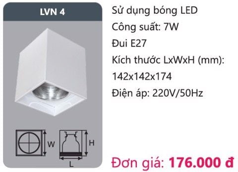  ĐÈN LON GẮN NỔI DUHAL 7W LVN4 / LVN 4 