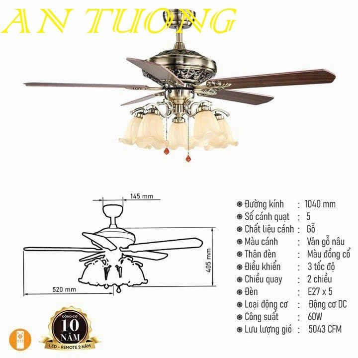 quạt đèn chùm tân cổ điển treo trần trang trí phòng khách, phòng bếp ăn tân cổ điển 03