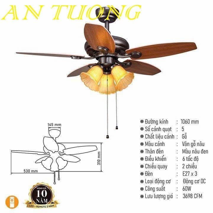 quạt đèn chùm tân cổ điển treo trần trang trí phòng khách, phòng bếp ăn tân cổ điển 08