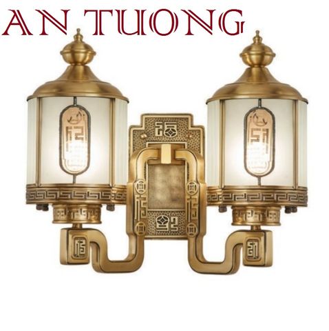  đèn đồng đôi 2 bóng gắn tường, treo tường ngoài trời trang trí biệt thự cổ điển, nhà cổ điển, tân cổ điển 038 