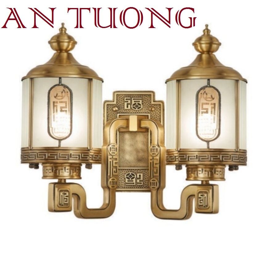 đèn đồng đôi 2 bóng gắn tường, treo tường ngoài trời trang trí biệt thự cổ điển, nhà cổ điển, tân cổ điển 038