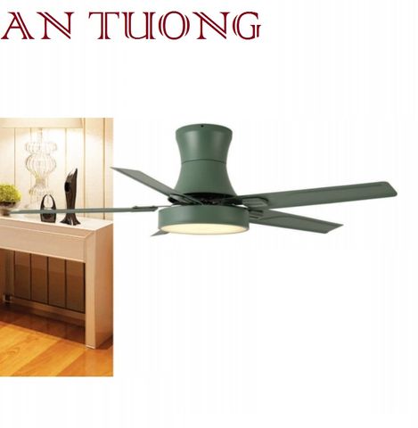  quạt trần đèn cánh gỗ 5 cánh màu xanh lục phong cách hiện đại ánh sáng 3 chế độ, 3 màu 