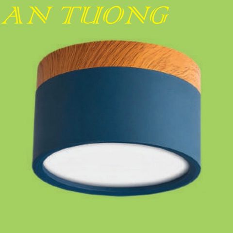  đèn lon led ốp trần, ốp nổi 12w viền xanh dương, gỗ, ánh sáng 3 màu, 3 chế độ, đổi màu ánh sáng 