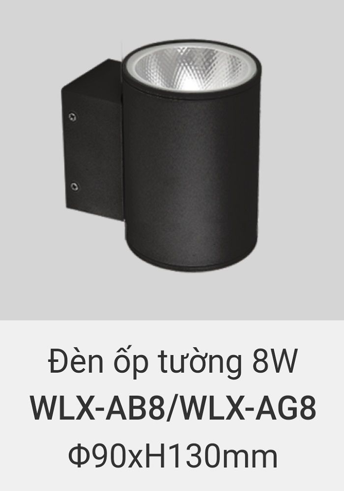 đèn ốp tường, treo tường trang trí ngoài trời vinaled 8w WLX AB8 , WLX AG8