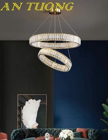  đèn thả trần trang trí phòng khách đẹp hiện đại 2 vòng pha lê led loại 1 ánh sáng 3 chế độ 01 