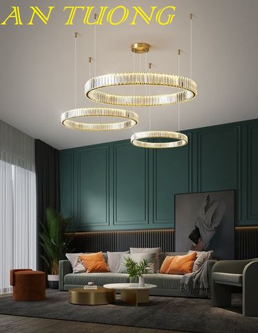  đèn thả trần trang trí phòng khách đẹp hiện đại 3 vòng pha lê led loại 1 ánh sáng 3 chế độ 03 