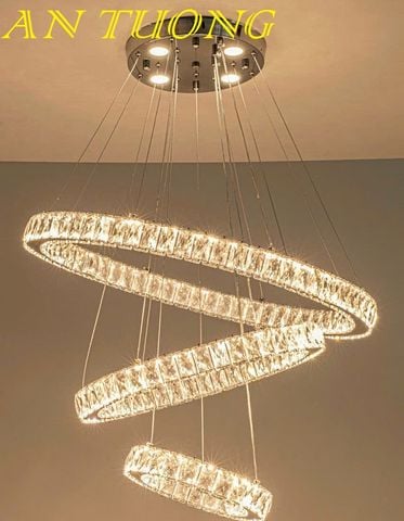  đèn thả trần trang trí phòng khách đẹp hiện đại 3 vòng pha lê led loại 2 ánh sáng 3 chế độ 02 