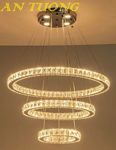  đèn thả trần trang trí phòng khách đẹp hiện đại 3 vòng pha lê led loại 2 ánh sáng 3 chế độ 02 