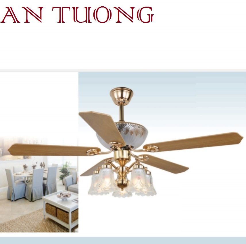 quạt trần đèn cánh gỗ 5 cánh phong cách hiện đại 01