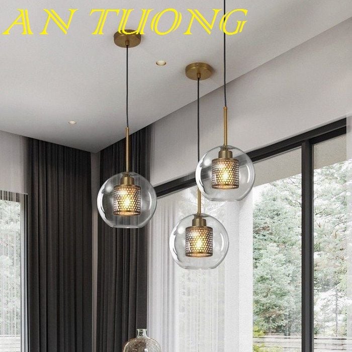 đèn treo thả trần chao thủy tinh trang trí quầy bar, bàn ăn đảo bếp đẹp, hiện đại 04