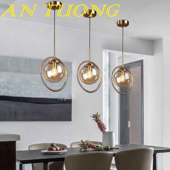 đèn treo thả trần chao thủy tinh trang trí quầy bar, bàn ăn đảo bếp đẹp, hiện đại 08