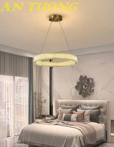  đèn thả trần trang trí phòng khách đẹp hiện đại 1 vòng pha lê led loại 1 ánh sáng 3 chế độ 