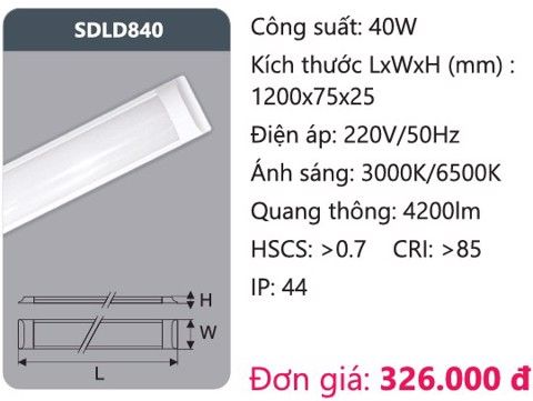  ĐÈN TUÝP LED BÁN NGUYỆT ỐP TRẦN DUHAL SDLD840 ( 1M2 / 40W ) 