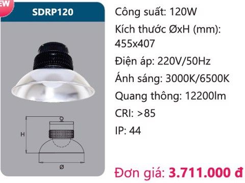  ĐÈN LED NHÀ XƯỞNG CÔNG NGHIỆP DUHAL 120W SDRP120 