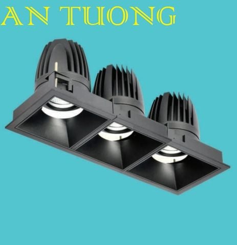  đèn led spotlight âm trần xoay chiếu điểm 3 bóng 12w x 3 góc chiếu 45 độ - đen 