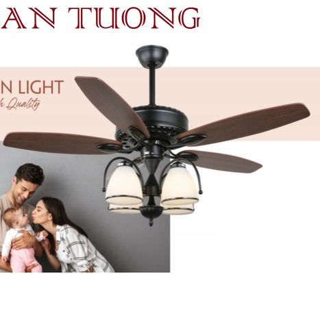  quạt trần đèn cánh gỗ 5 cánh phong cách cổ, cổ điển, cổ xưa 010 indochine 