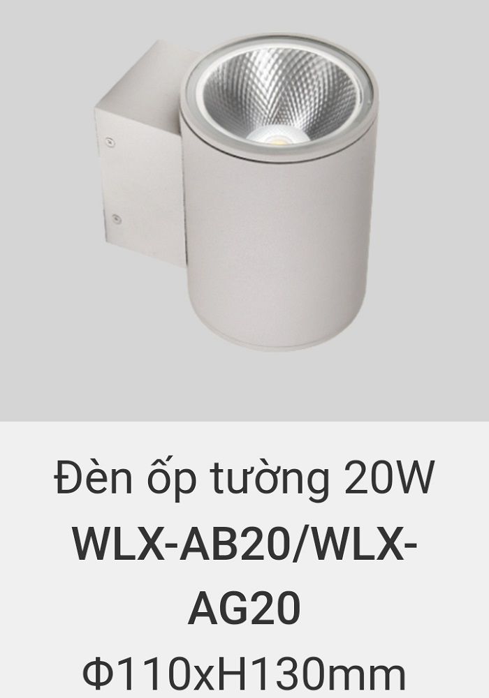 đèn ốp tường, treo tường trang trí ngoài trời vinaled 20w WLX AB20 , WLX AG20