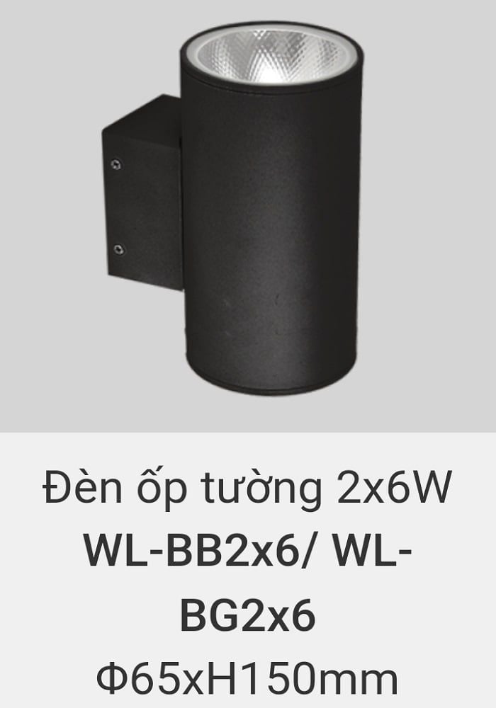 đèn ốp tường, treo tường trang trí ngoài trời vinaled 2X6w WL BB2X6 , WL BG2X6