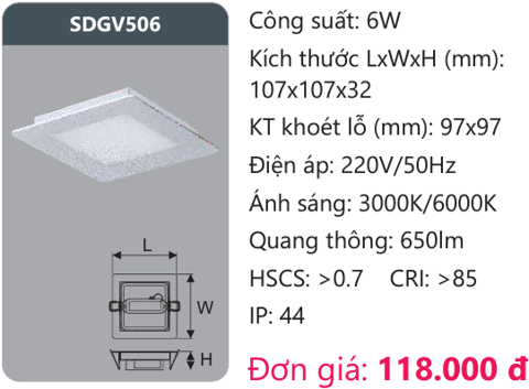  ĐÈN LED ÂM TRẦN DUHAL 6W VUÔNG - SDGV506 / SDGV 506 