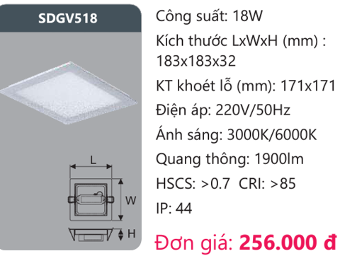  ĐÈN LED ÂM TRẦN DUHAL 18W VUÔNG - SDGV518 / SDGV 518 