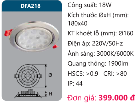 ĐÈN LED ÂM TRẦN CHIẾU ĐIỂM 15W DUHAL - DFA218 (DFA 218, DF A218, D FA218)