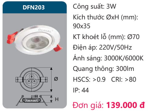 ĐÈN LED ÂM TRẦN CHIẾU ĐIỂM 3W DUHAL - DFN203 (DFN 203, DF N203, D FN203)