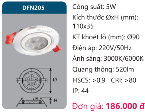 ĐÈN LED ÂM TRẦN CHIẾU ĐIỂM 5W DUHAL - DFN205 (DFN 205, DF N205, D FN205)