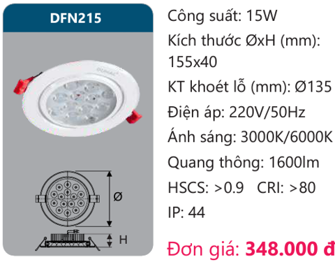 ĐÈN LED ÂM TRẦN CHIẾU ĐIỂM 15W DUHAL - DFN215 (DFN 215, DF N215, D FN215)