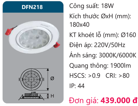  ĐÈN LED ÂM TRẦN CHIẾU ĐIỂM 18W DUHAL - DFN218 (DFN 218, DF N218, D FN218) 