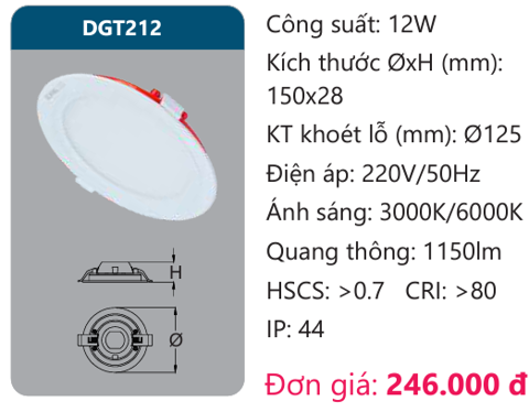  ĐÈN LED ÂM TRẦN DUHAL - LOẠI CAO CẤP 12W 