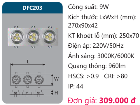 ĐÈN LED ÂM TRẦN CHIẾU ĐIỂM DUHAL 9W DFC203 - ĐÈN LED ÂM TRẦN 3 (BA) BÓNG