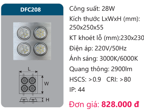  ĐÈN LED ÂM TRẦN CHIẾU ĐIỂM DUHAL 28W DFC208 (DFC 208) - ĐÈN LED ÂM TRẦN 4 BÓNG DUHAL 