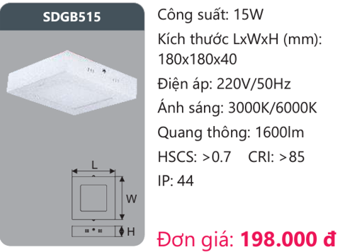  ĐÈN LED ỐP TRẦN DUHAL 15W SDGB515 / SDGB 515 