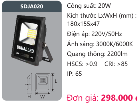  ĐÈN LED PHA DUHAL - CÔNG SUẤT 20W 