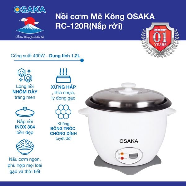 Nồi cơm điện Osaka RC120R - Nấu cơm không phân biệt mọi loại gạo