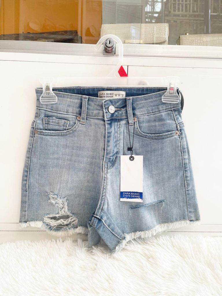 Short jean nữ ZARA rách nhẹ