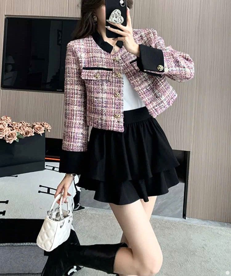 Áo khoác dạ TOMMY KẺ TÍM mã 2411Z