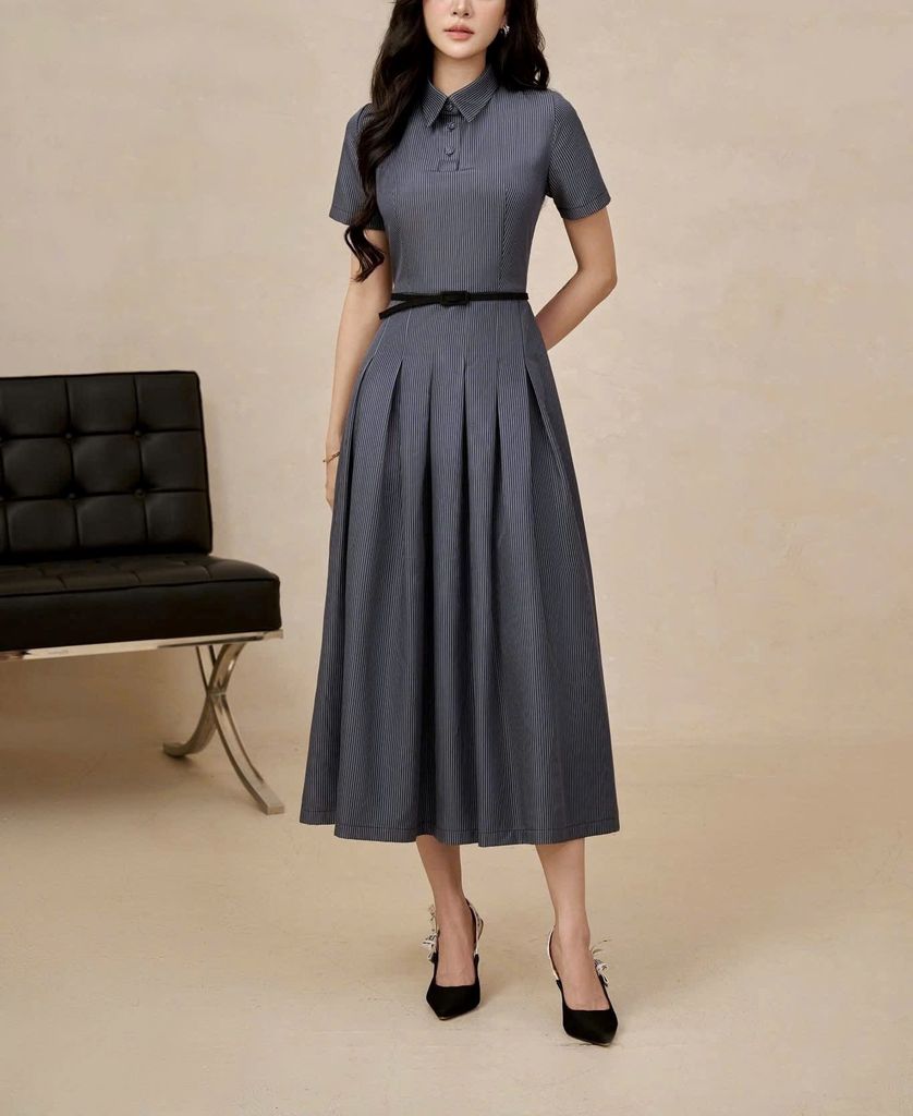 Đầm kẻ KARL Kèm bell