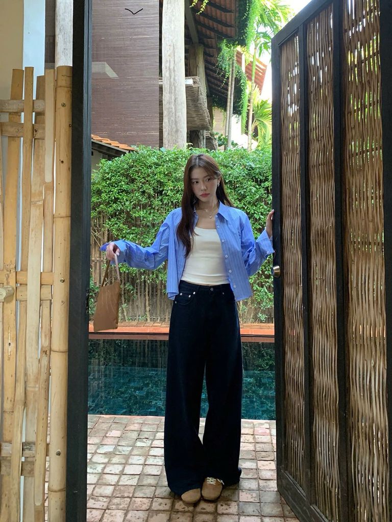 Quần jean suông ZARA Đen