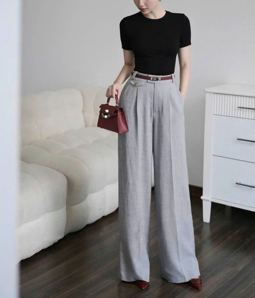 Quần suông ZARA màu xám phối túi nhỏ