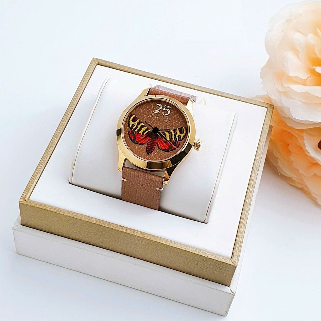 G.u.c.c.i G-Timeless Tan Dial with an Embroidered Butterfly Ladies Watch #YYA1264063