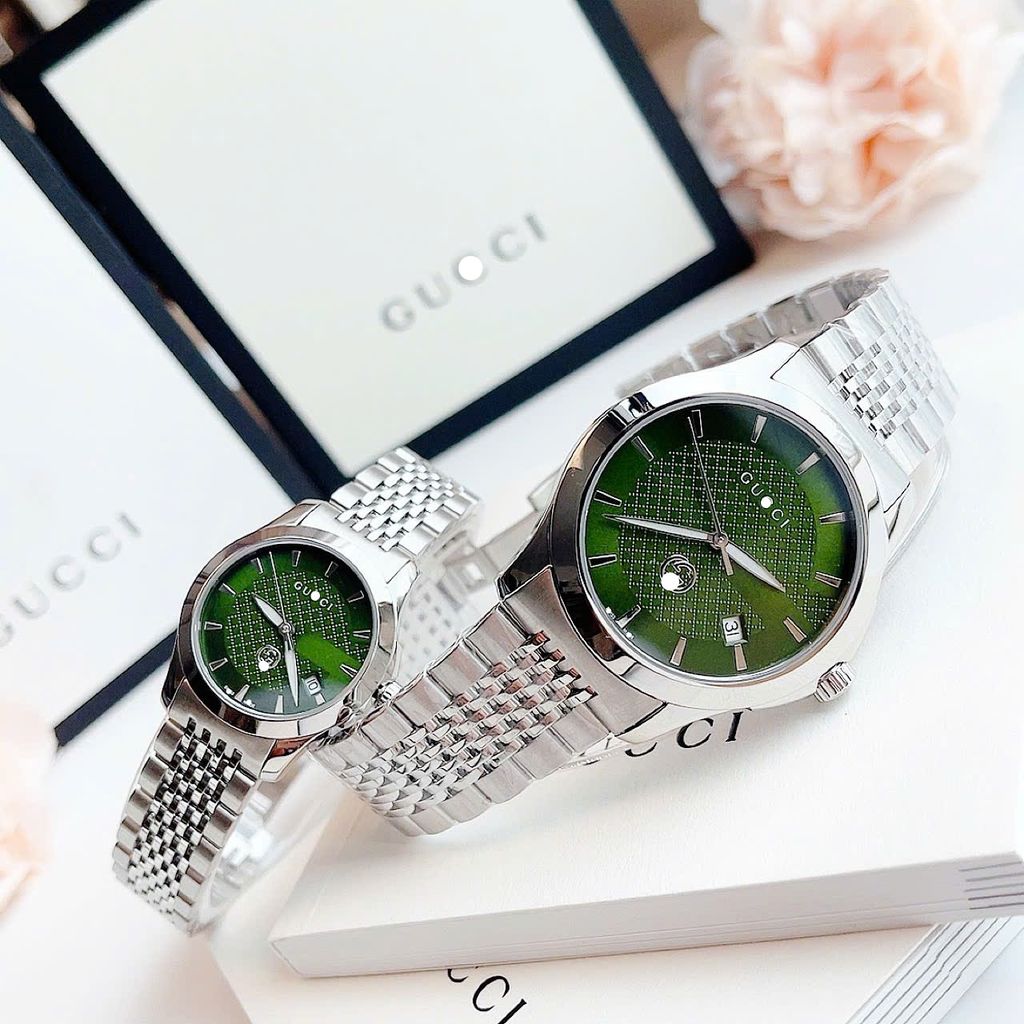 Đồng Hồ Guci G Timeless Green Dial Silver Watch #YYA1264108 và #YYA1265008