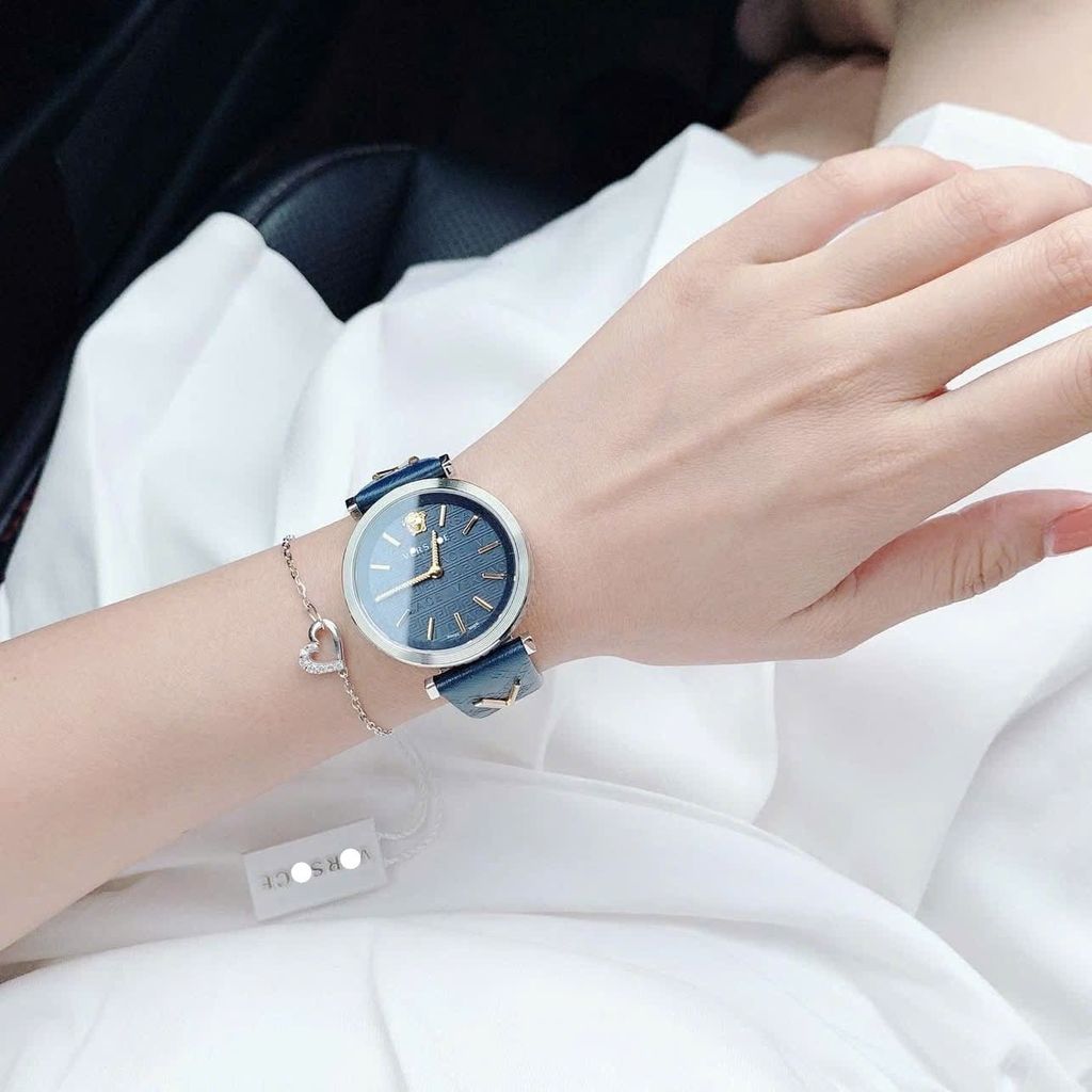 ĐỒNG HỒ Versace V-Twist Quartz Navy Blue Dial Leather Ladies Watch VEL.S00119