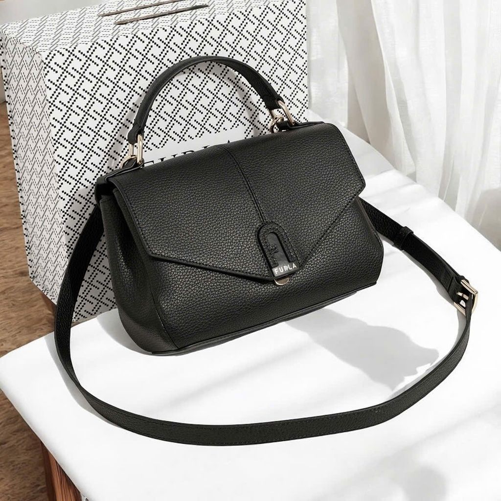 FURLA DAFNE LEATHER SMALL TOP HANDLE SATCHEL NERO BLACK