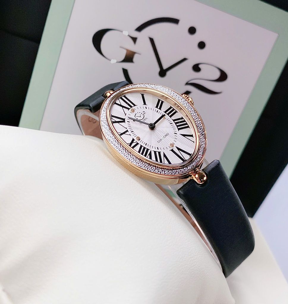 ĐỒNG HỒ Gv2 Oval viền kim cương. Cọc kim cương