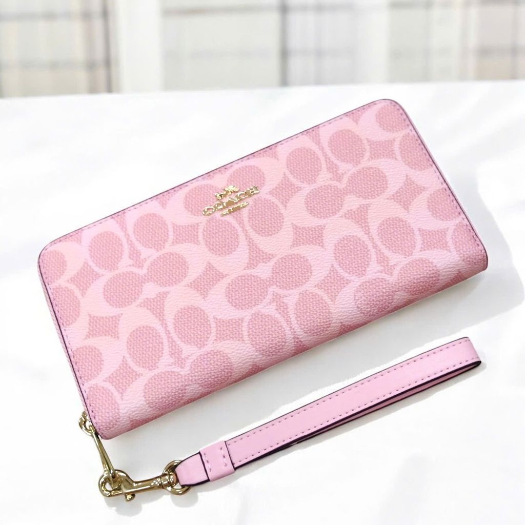 Coach Long Zip Around Wallet HỒNG C