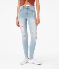 Quần jean nữ dài Rách màu nhạt EA