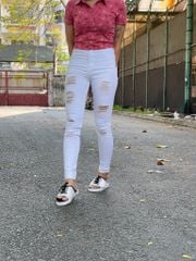 Quần Jean nữ  rách HOLI Trắng Lai Tua