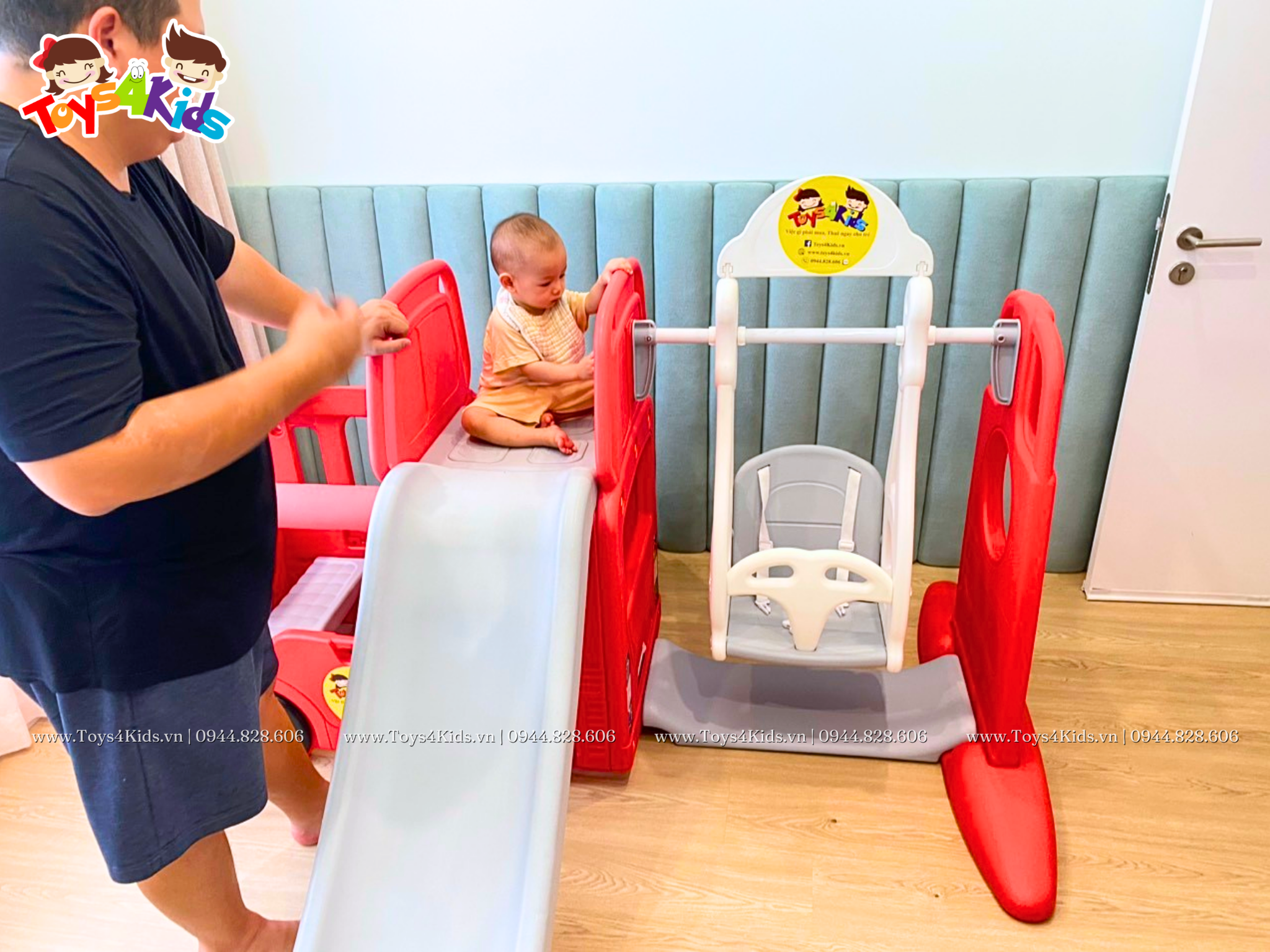  Nhà chơi cầu trượt quây bóng xe Bus London kết hợp xích đu 4 trong 1 