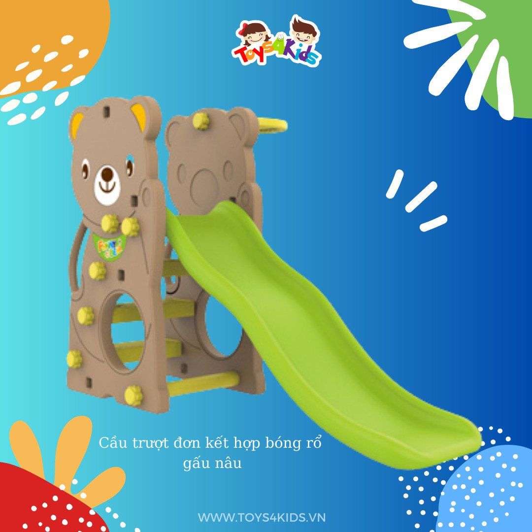  Cầu trượt kết hợp bóng rổ gấu nâu 